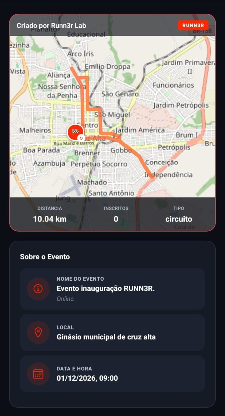 Card de pista/circuito com mapa do percurso e detalhes do evento